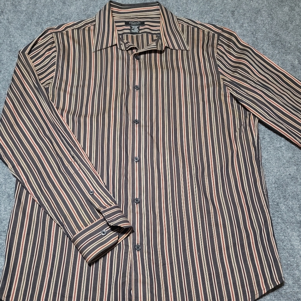 Structure Men's Shirt with Black and Tan Stripes